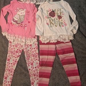 Pink and White Girl Matching Legging And Long Sleeve Outfits